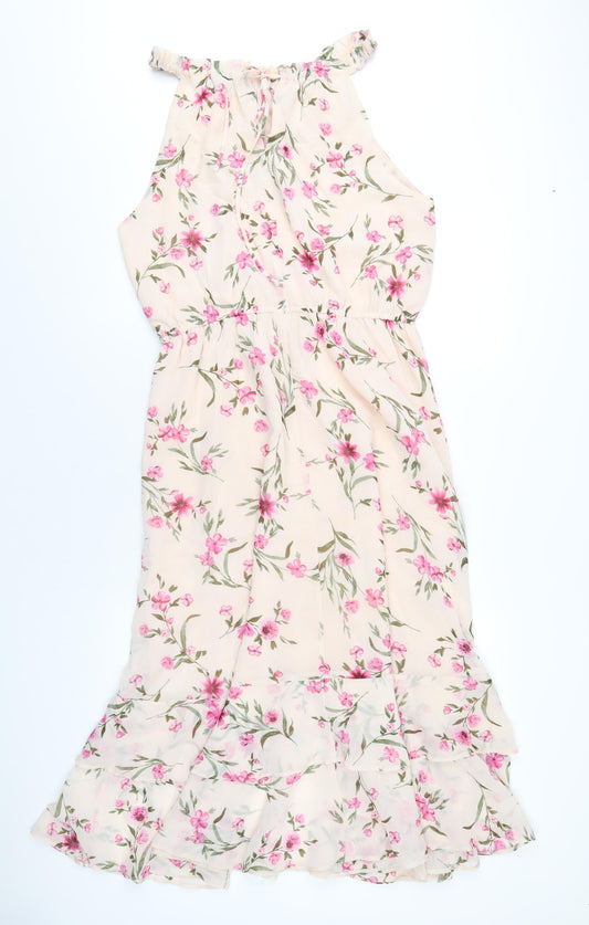 Simply Be Womens Pink Floral Polyester A-Line Size 16 Round Neck Tie
