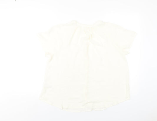 H&M Womens Ivory Polyester Basic Blouse Size 8 V-Neck