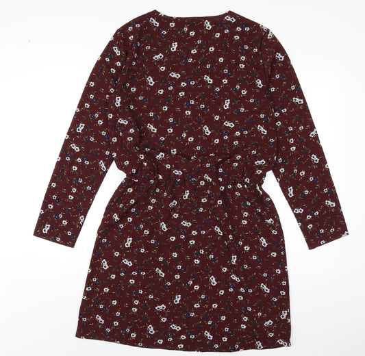 Only Womens Red Floral Polyester A-Line Size 12 Round Neck Pullover