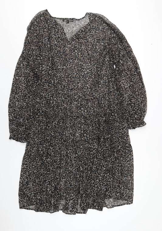 Capsule Womens Black Floral Polyester A-Line Size 16 V-Neck Pullover