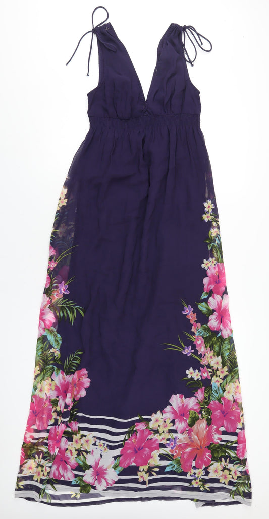 Accessorize Womens Purple Geometric Polyester Maxi Size S V-Neck Pullover