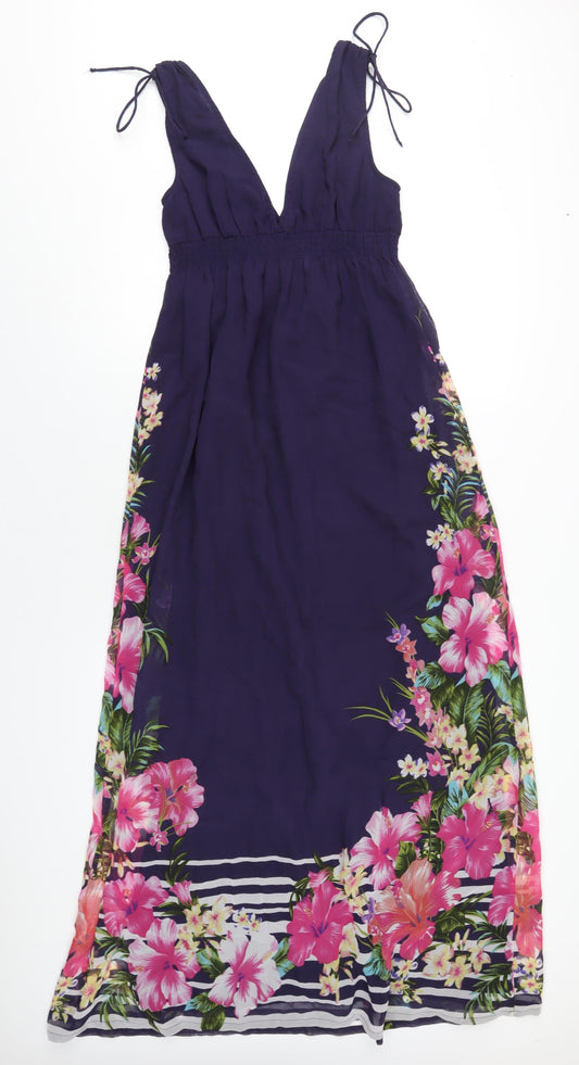 Accessorize Womens Purple Geometric Polyester Maxi Size S V-Neck Pullover