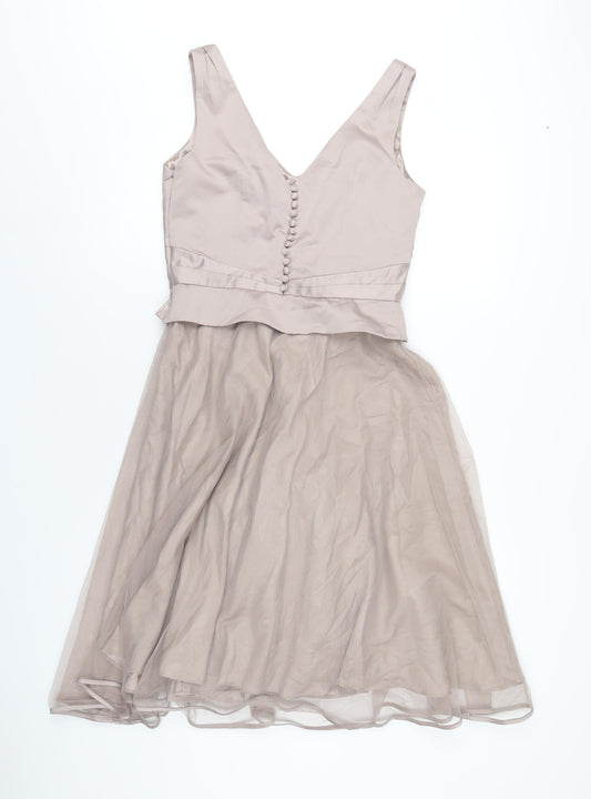 Monsoon Womens Beige Polyester A-Line Size 10 V-Neck Zip
