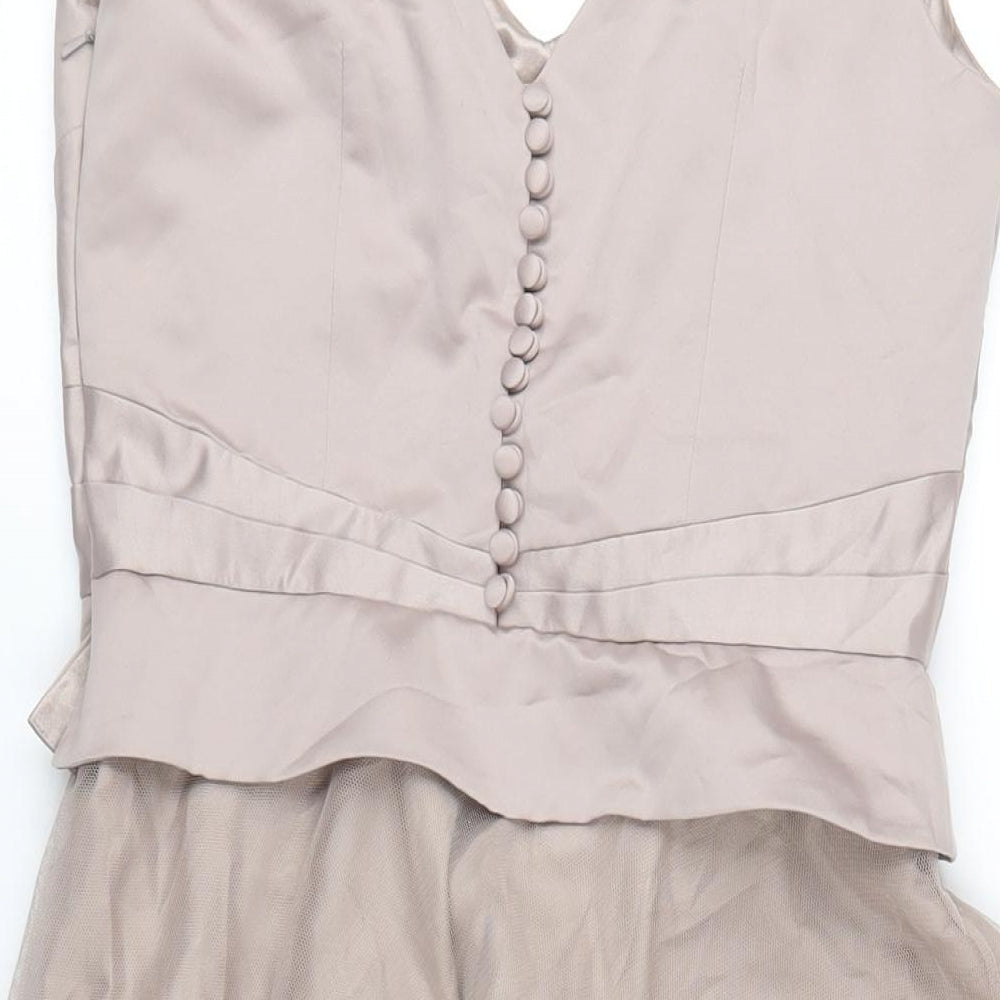 Monsoon Womens Beige Polyester A-Line Size 10 V-Neck Zip