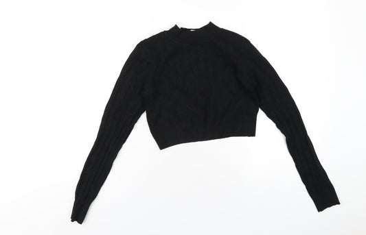 Glamorous Womens Black Viscose Cropped T-Shirt Size S Round Neck