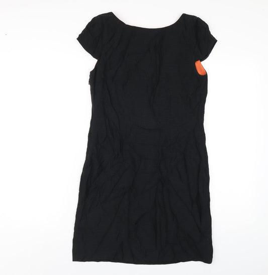 Marks and Spencer Womens Black Silk A-Line Size 8 Scoop Neck Zip