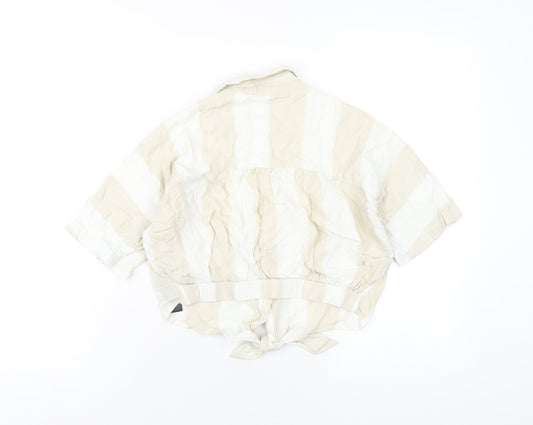 BDG Womens Beige Check Linen Cropped Button-Up Size XS Collared