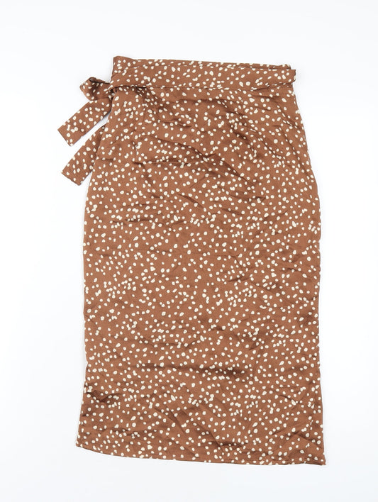 Boohoo Womens Brown Polka Dot Polyester Wrap Skirt Size 6 Tie