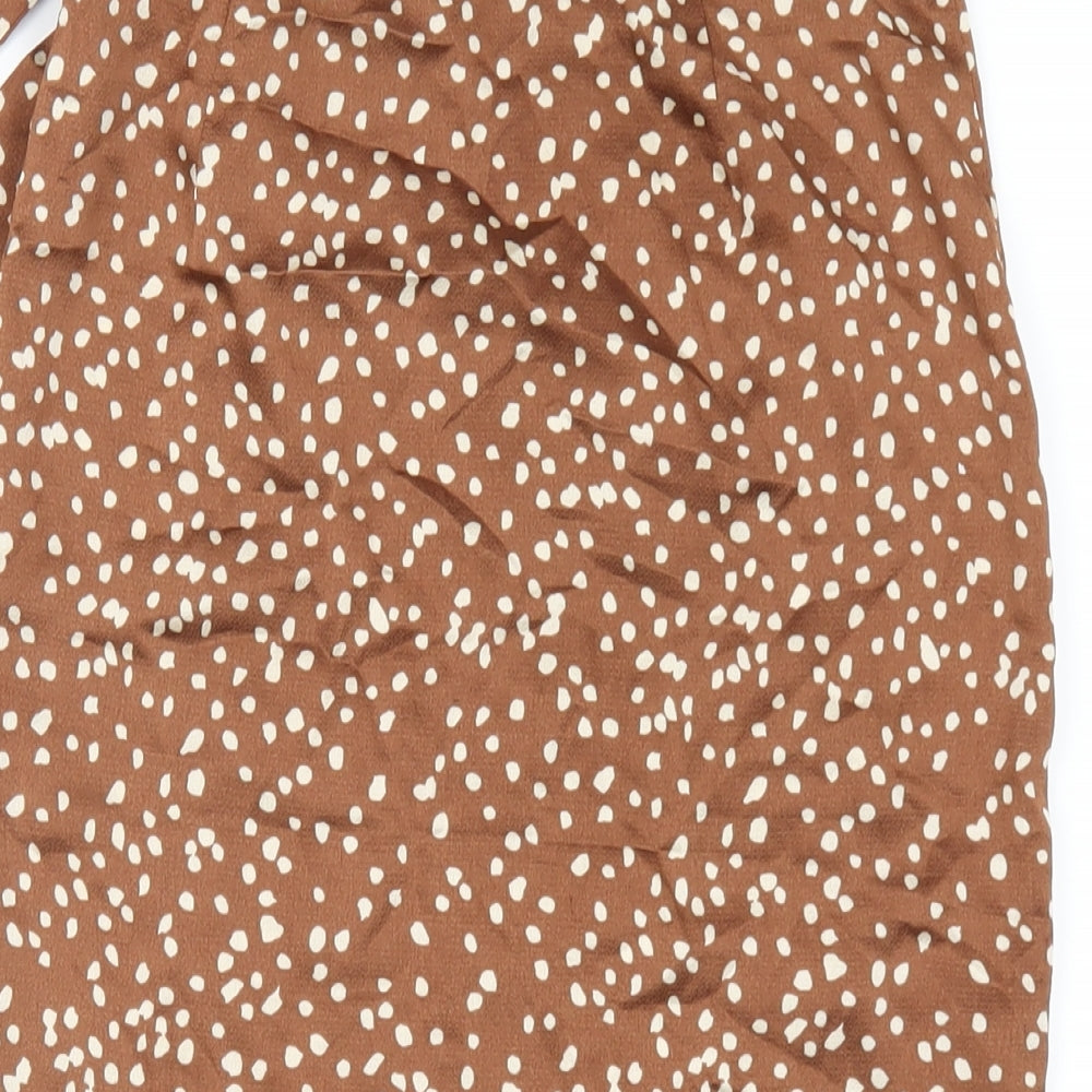Boohoo Womens Brown Polka Dot Polyester Wrap Skirt Size 6 Tie