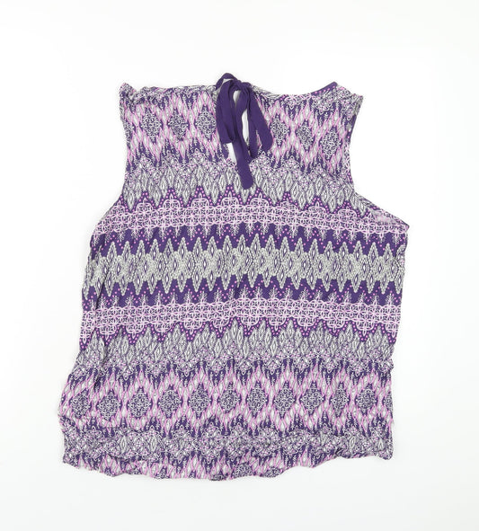 M&Co Womens Purple Geometric Viscose Basic Tank Size 16 V-Neck