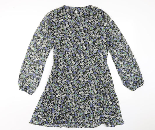 NEXT Womens Multicoloured Floral Polyester A-Line Size 10 V-Neck Zip