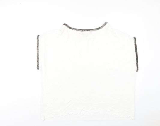 Bonmarché Womens White Polyester Basic T-Shirt Size 24 Round Neck - Beaded Trims