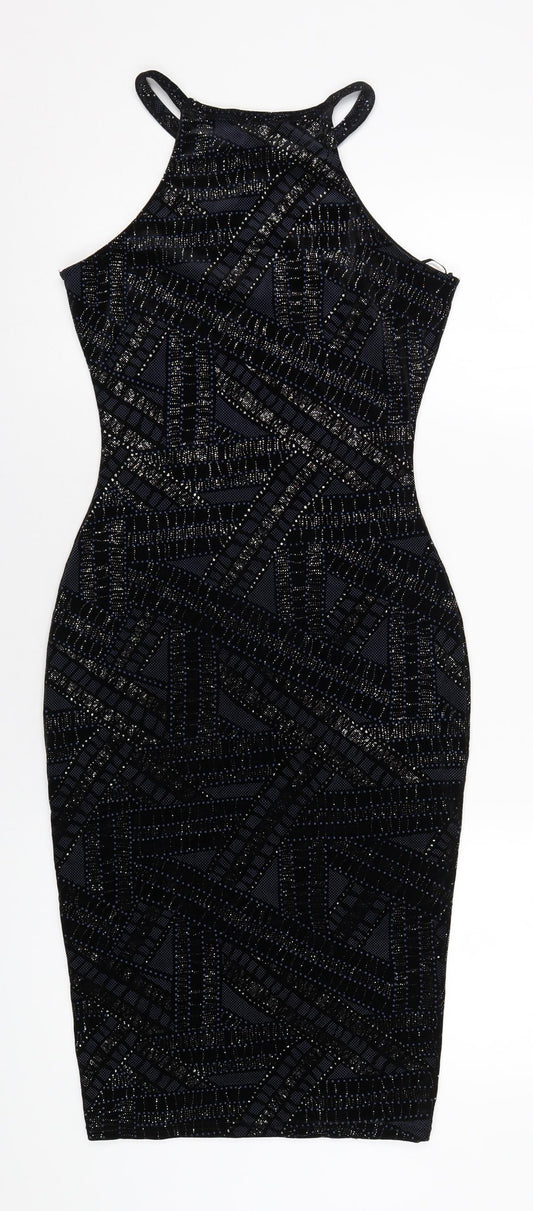 River Island Womens Blue Geometric Polyester Bodycon Size 6 Round Neck Pullover