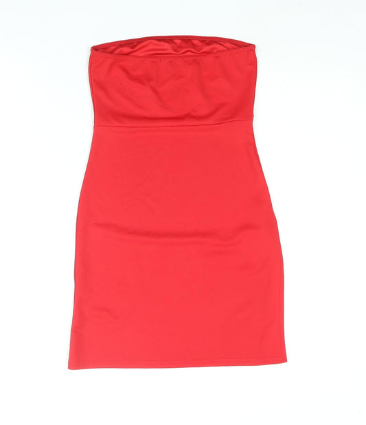 PRETTYLITTLETHING Womens Red Polyester Mini Size 6 Square Neck Pullover - Side Slit