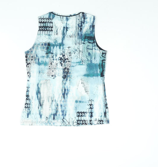 Betty Barclay Womens Blue Geometric Cotton Basic T-Shirt Size 12 Round Neck