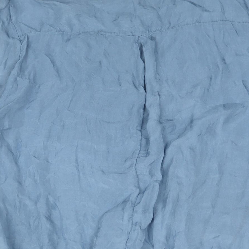 Prontomoda Giusy Womens Blue Silk Basic Blouse Size M Round Neck - Lace Detail