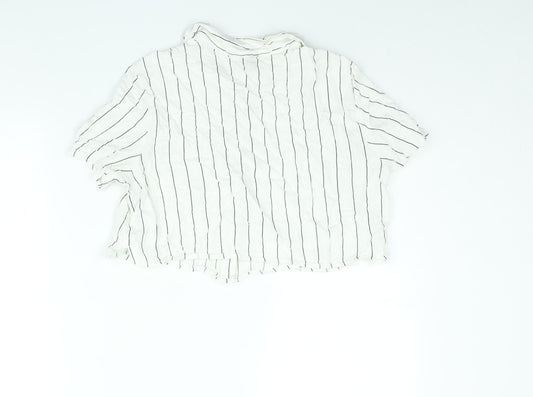 Divided by H&M Womens White Striped Viscose Cropped Button-Up Size M Collared