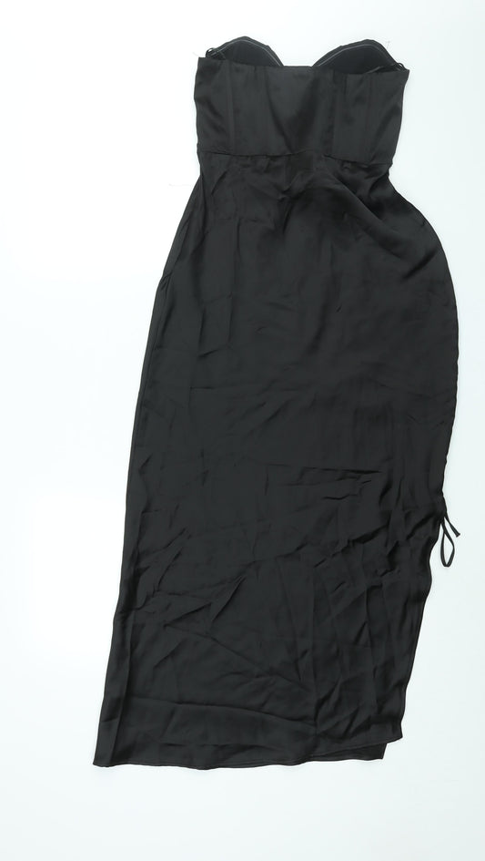 Zara Womens Black Polyester Shift Size M Sweetheart Zip - Drawstring Detail Corset Bodice