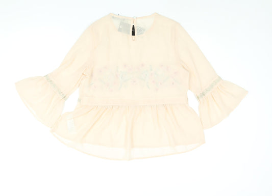 Cameo Rose Womens Pink Polyester Basic Blouse Size 10 Round Neck - Semi Sheer Floral Embroidery