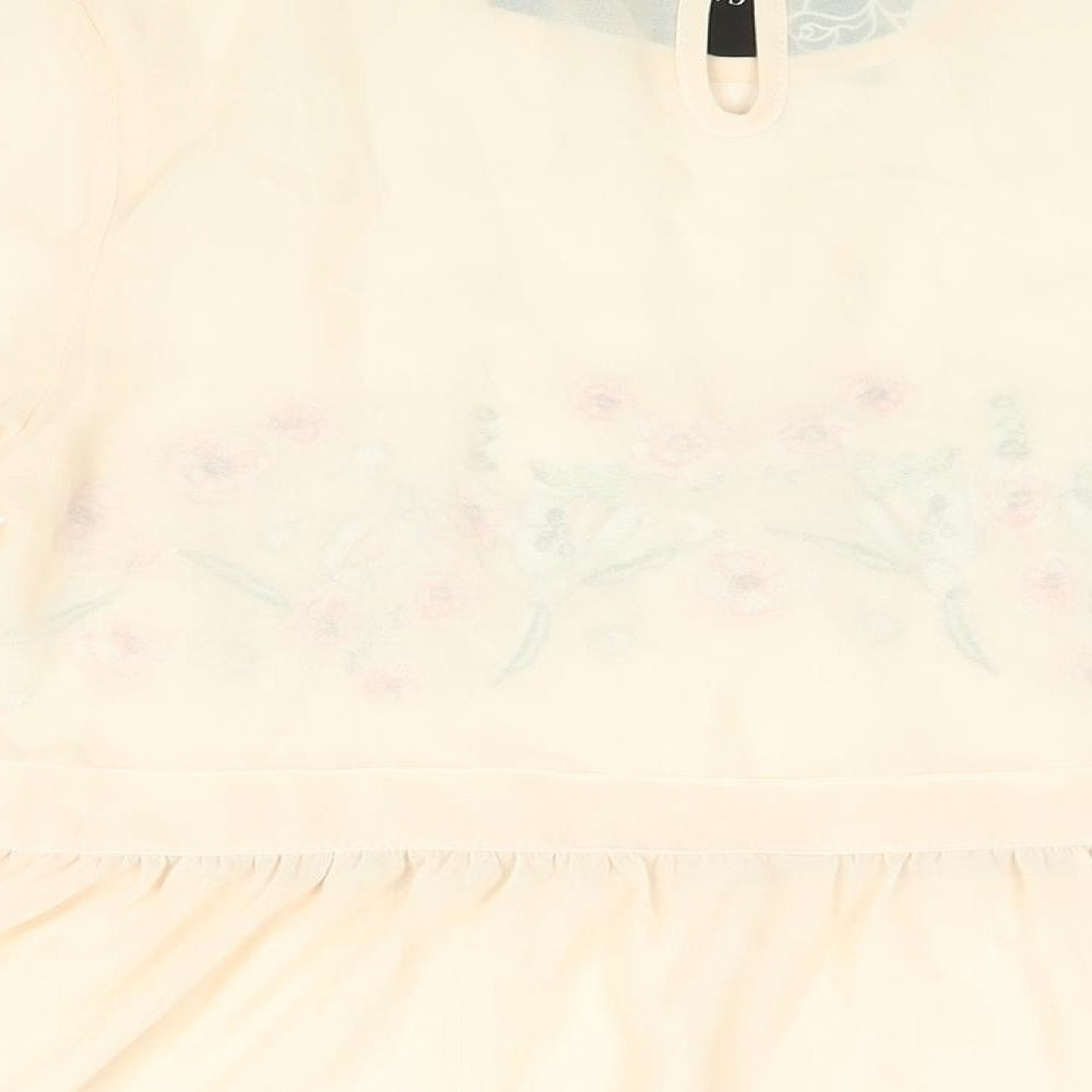 Cameo Rose Womens Pink Polyester Basic Blouse Size 10 Round Neck - Semi Sheer Floral Embroidery