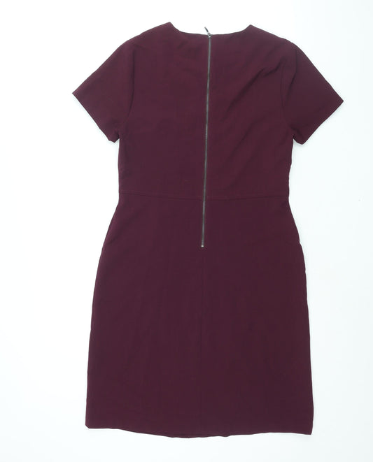 NEXT Womens Purple Polyester Shift Size 12 Round Neck Zip - Zip