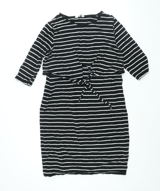 Blooming Marvellous Womens Black Cotton Shift Size 18 Round Neck Pullover - Tie Detail