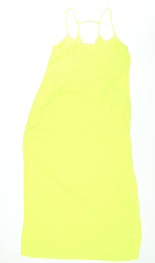 Warehouse Womens Yellow Polyester Maxi Size 14 Scoop Neck Pullover - Side Slits