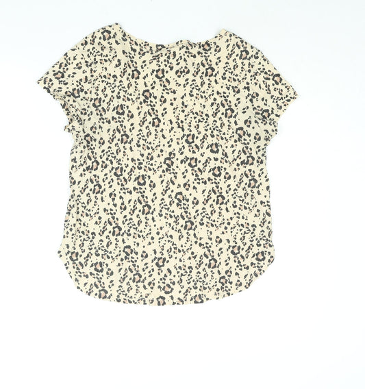 H&M Womens Beige Animal Print Cotton Basic T-Shirt Size S Round Neck - Leopard Print