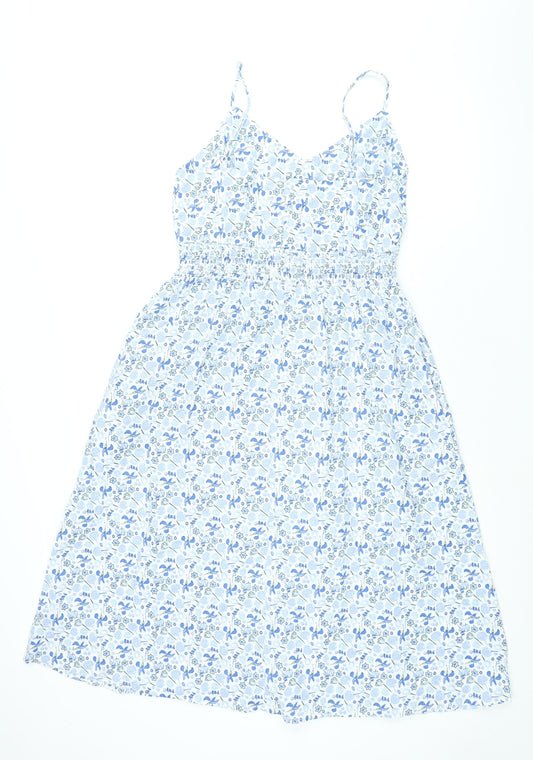 Marks and Spencer Womens Blue Cotton A-Line Size 14 V-Neck Zip
