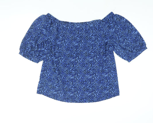 Capsule Womens Black Geometric Polyester Basic Blouse Size 14 Boat Neck