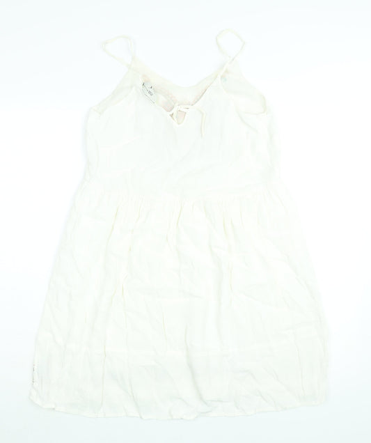 River Island Womens White Viscose A-Line Size 8 Scoop Neck Pullover - Embroidered