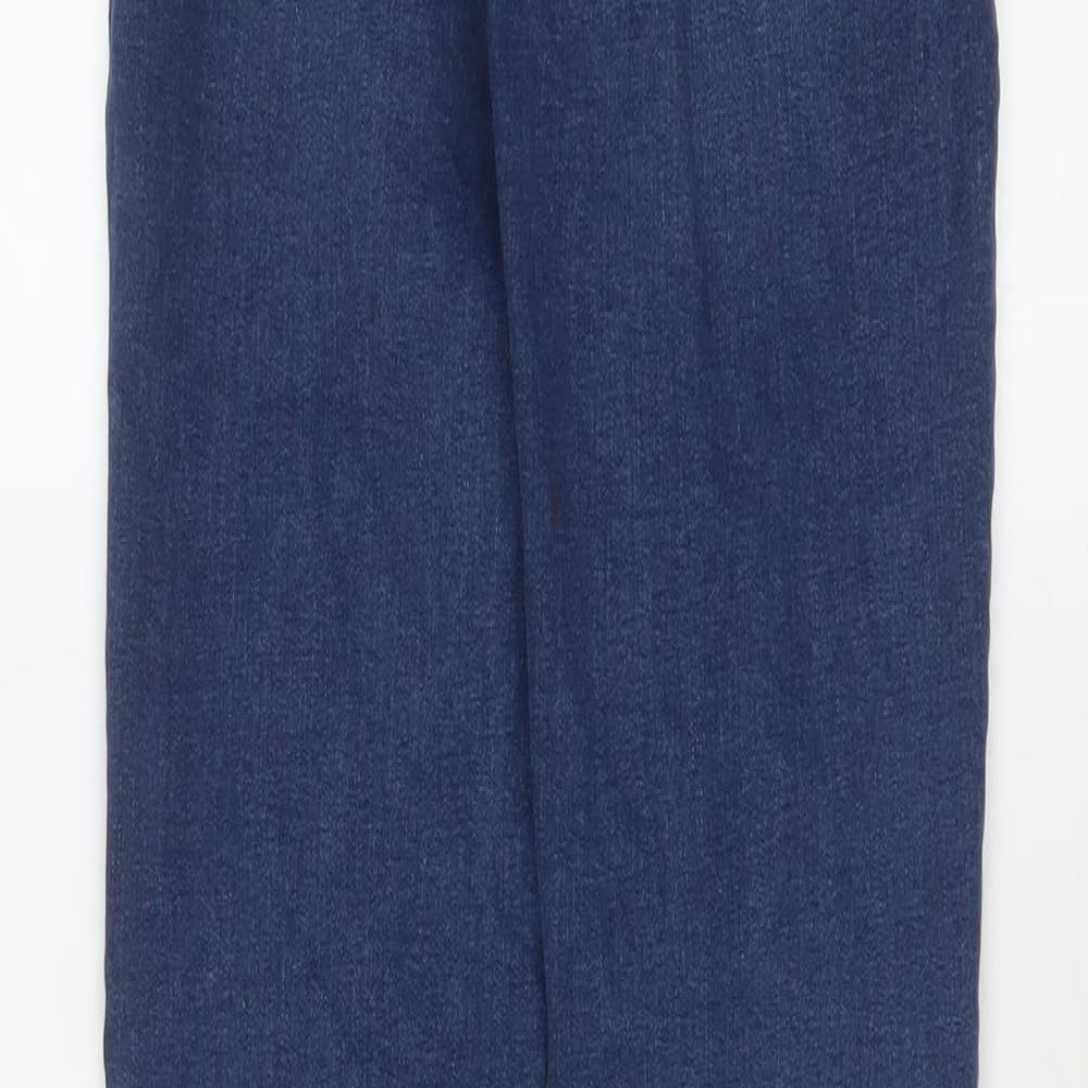 Brand and care label for Denim & Co. women’s blue cotton skinny jeans, size UK 8, 31-inch leg regular zip