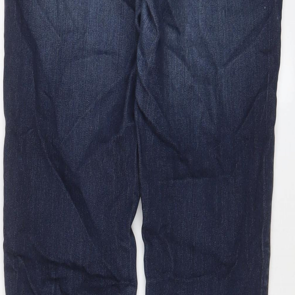 Brand and care label for Fashion Nova women’s blue cotton skinny jeans, size UK 26, in, 29-inch leg regular zip