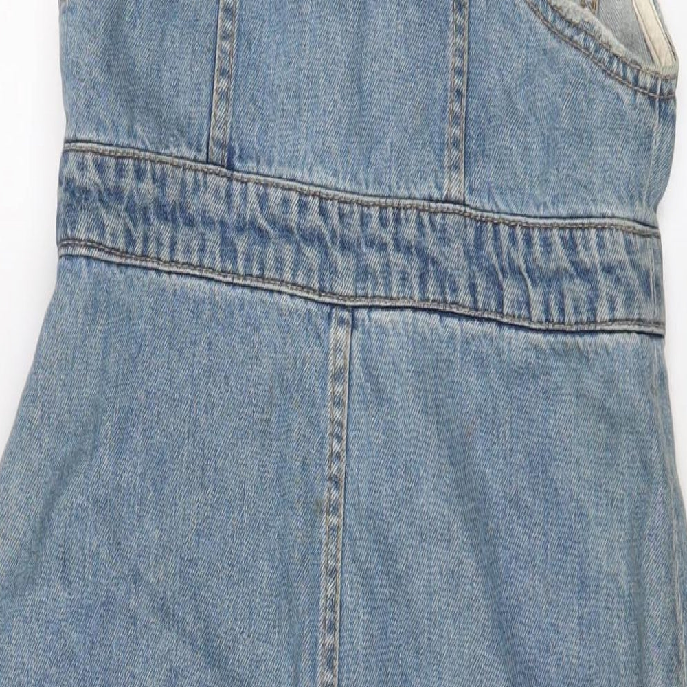 H&M Womens Blue Cotton A-Line Size 10 Square Neck Button