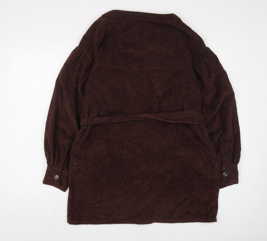 ASOS Womens Brown Cotton Sheath Size 10 V-Neck Button - Belted