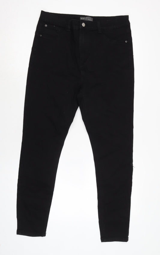 Additional front view of Denim & Co. women’s black cotton blend tapered jeans, size UK 16, 27-inch leg regular zip