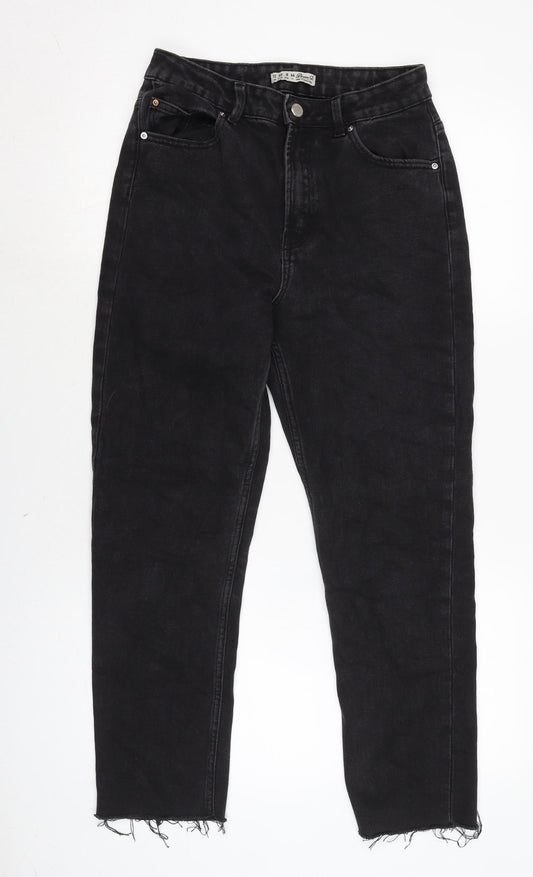 Additional front view of Denim & Co. women’s black cotton straight jeans, size UK 12, 24-inch leg regular zip - raw hem