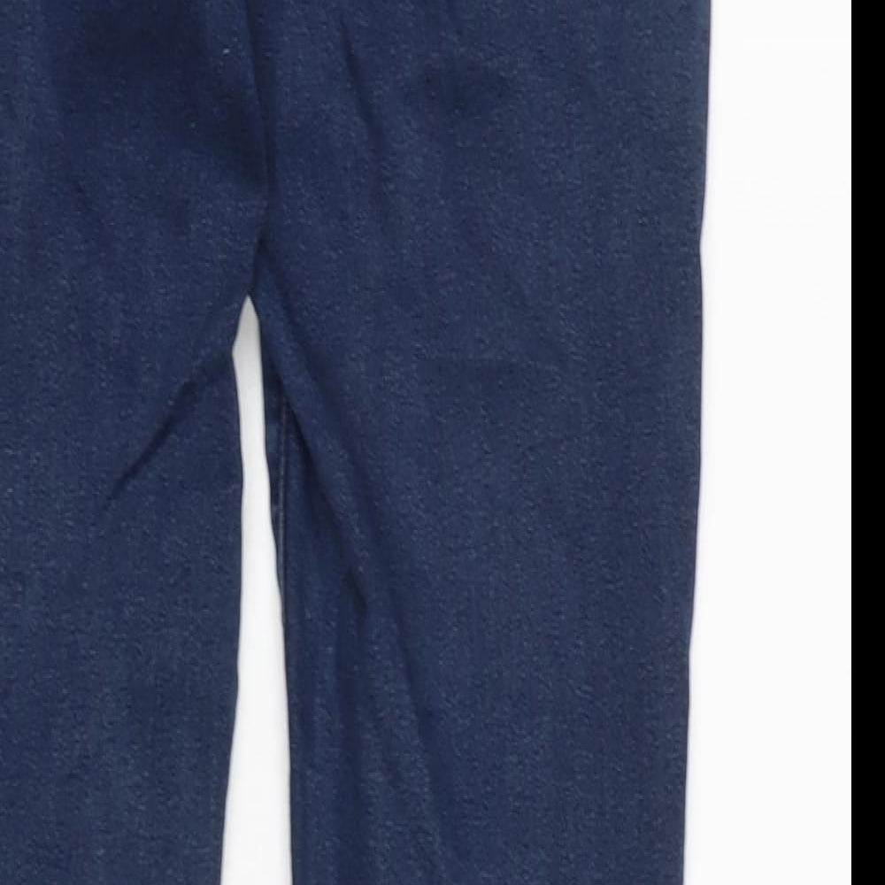 Brand and care label for ASOS women’s blue cotton blend skinny jeans, size UK 26, in, 27-inch leg regular zip