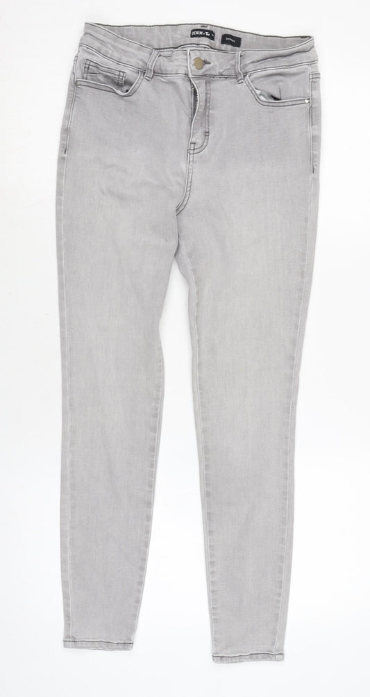 Tu Womens Grey Cotton Blend Skinny Jeans Size 12 L25 in Regular Tie