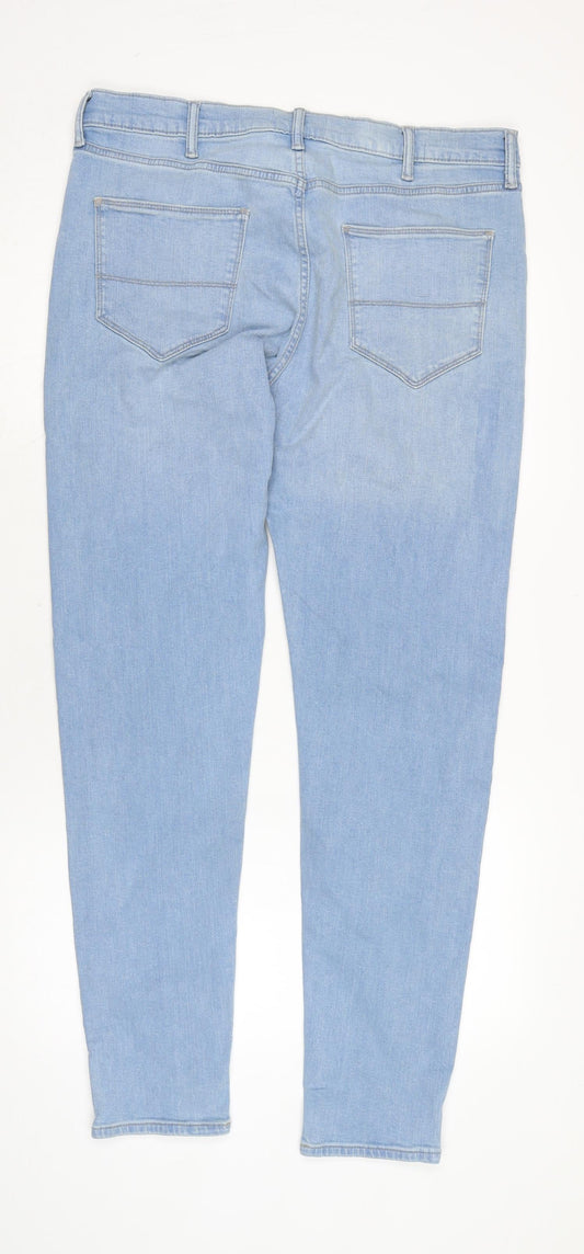 Marks and Spencer Mens Blue Cotton Blend Skinny Jeans Size 36 in L33 in Regular Zip