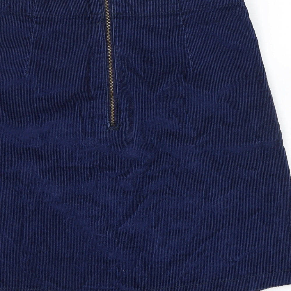 F&F Womens Blue Cotton A-Line Skirt Size 6 Zip