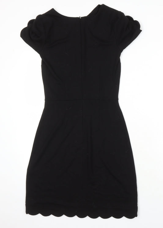 Warehouse Womens Black Trivinyl A-Line Size 6 Round Neck Zip