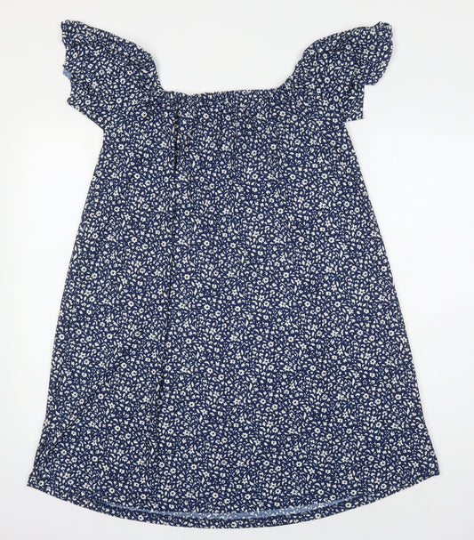 Mango Womens Blue Floral Polyester Tunic Blouse Size S Square Neck
