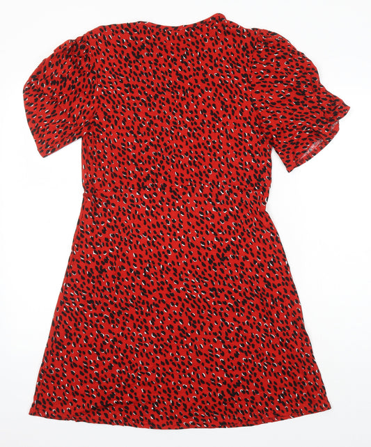 New Look Womens Red Animal Print Viscose A-Line Size 12 Round Neck