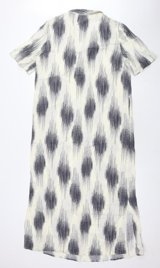 Marks and Spencer Womens White Geometric Linen Maxi Size 10 V-Neck Pullover