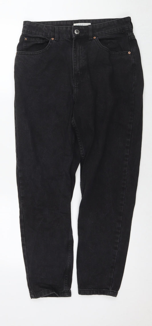 Additional front view of Denim & Co. women’s black cotton straight jeans, size UK 10, 27-inch leg regular zip