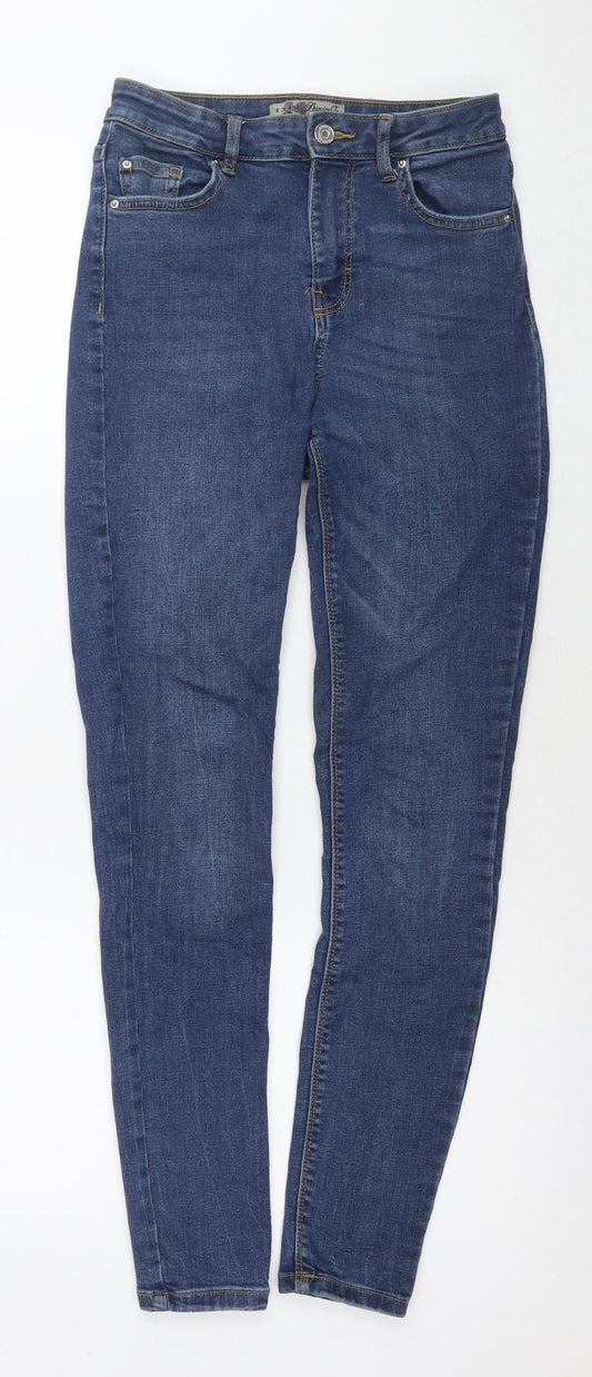 Additional front view of Denim & Co. women’s black cotton skinny jeans, size UK 8, 27-inch leg regular zip