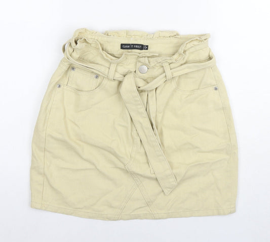 Additional front view of I SAW IT FIRST women’s beige cotton a-line skirt, size UK 8, zip