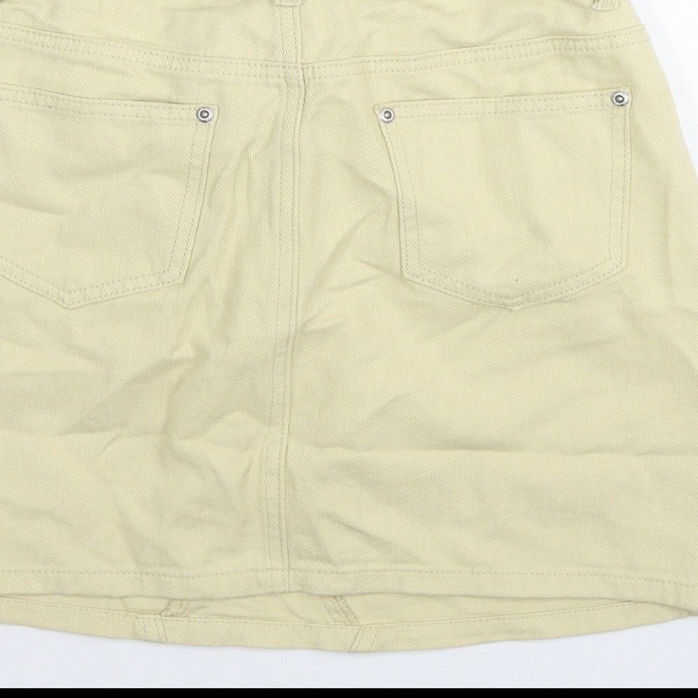 Brand and care label for I SAW IT FIRST women’s beige cotton a-line skirt, size UK 8, zip