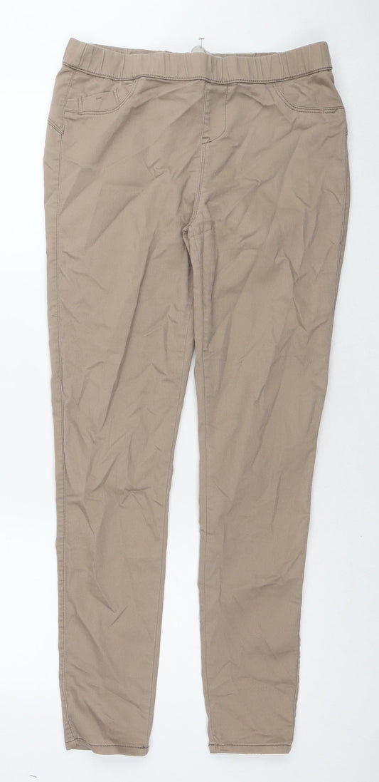 Additional front view of Denim & Co. women’s brown cotton jegging jeans, size UK 12, 29-inch leg regular